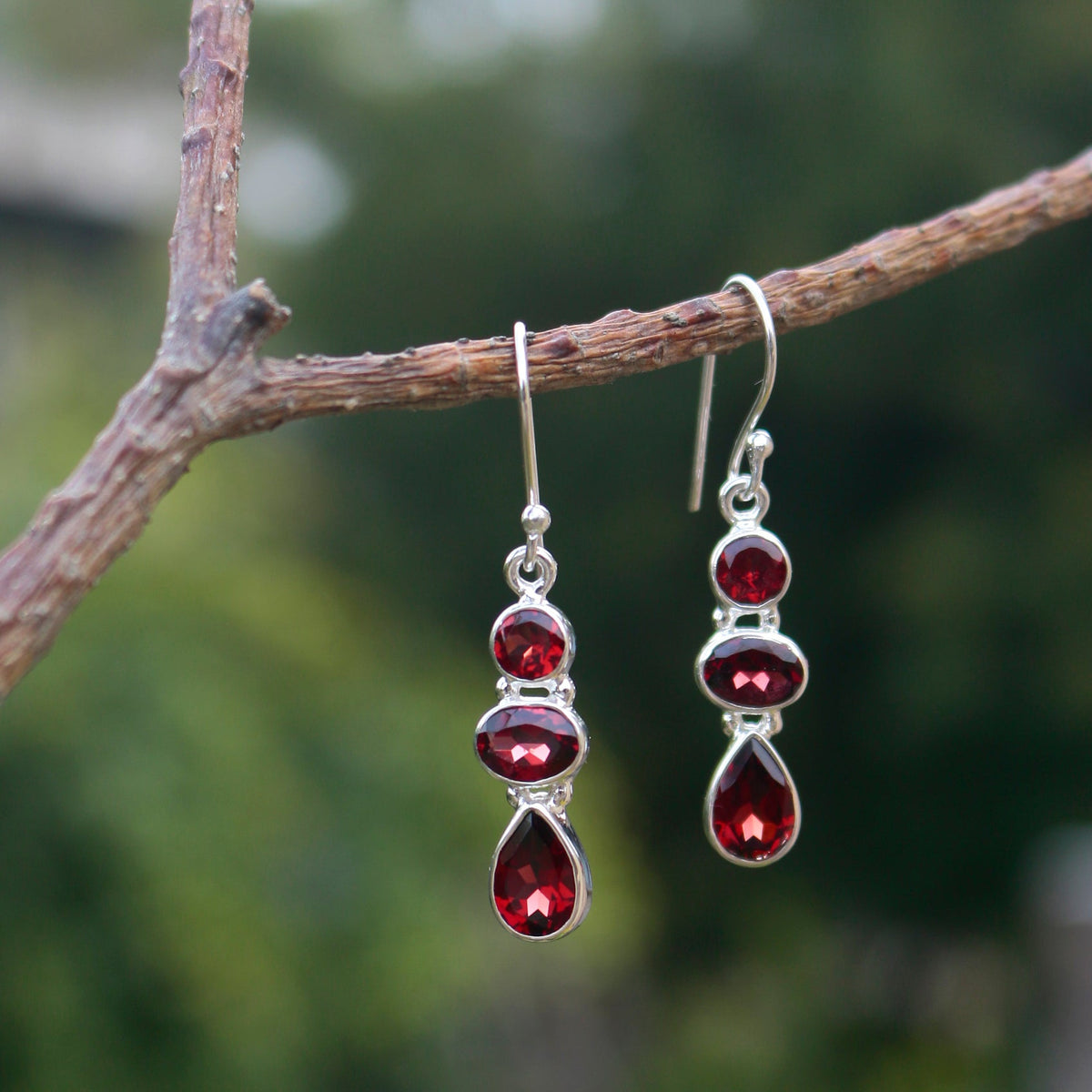 925 Sterling Silver Drop Earrings with Marquise-Cut Garnet Stones – Elegant Red Gemstone Jewelry