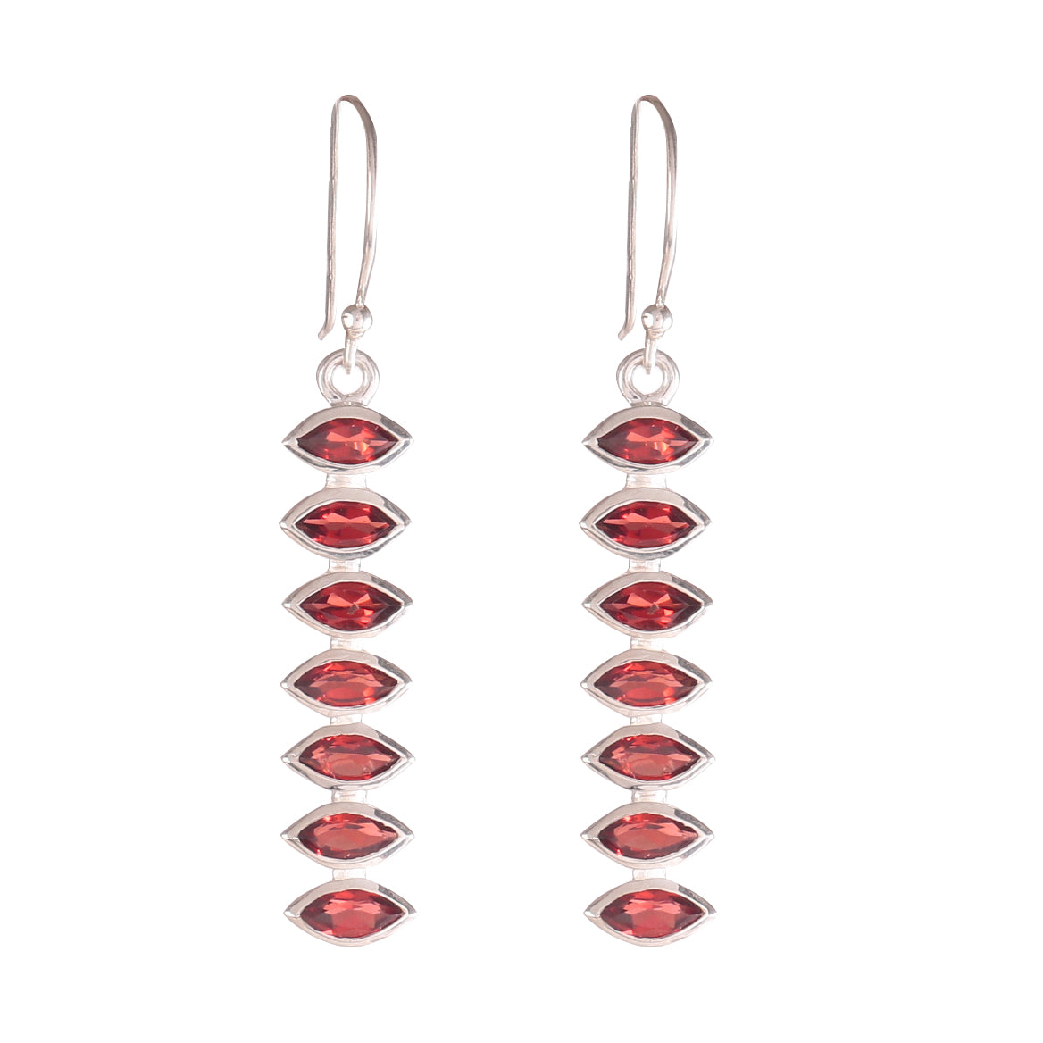 Sterling Silver Drop Earrings with Marquise-Cut Garnet Stones – Elegant Red Gemstone Jewelry
