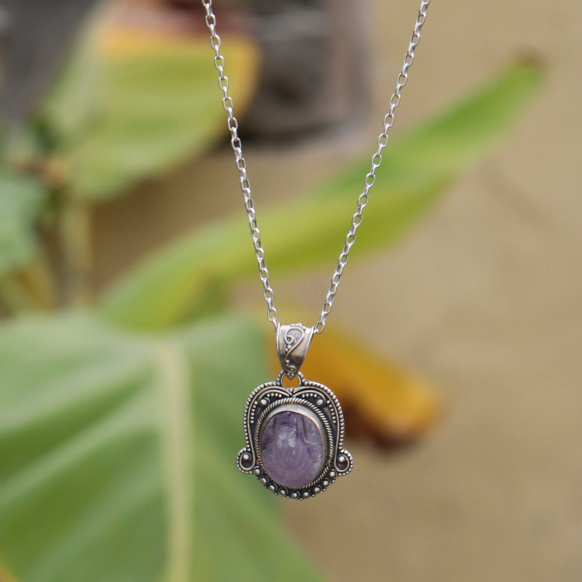 925 Sterling silver Oxidised Finish Amethyst Pendent