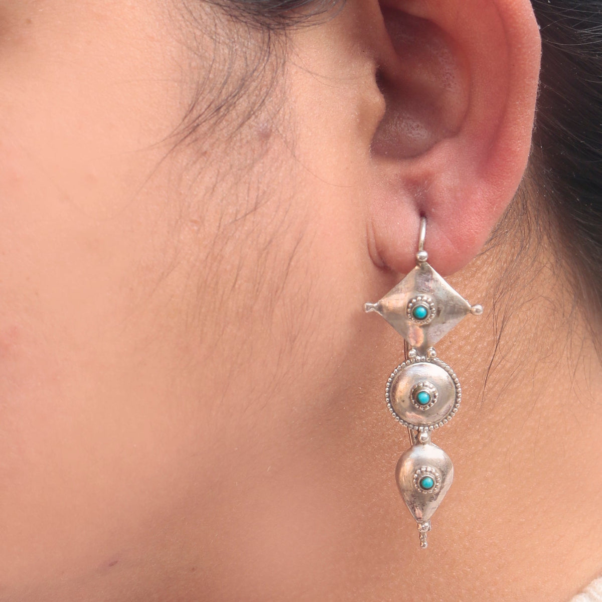 925 Vintage-Inspired Sterling Silver Earrings with Turquoise Accents – Boho Chic Dangle Design
