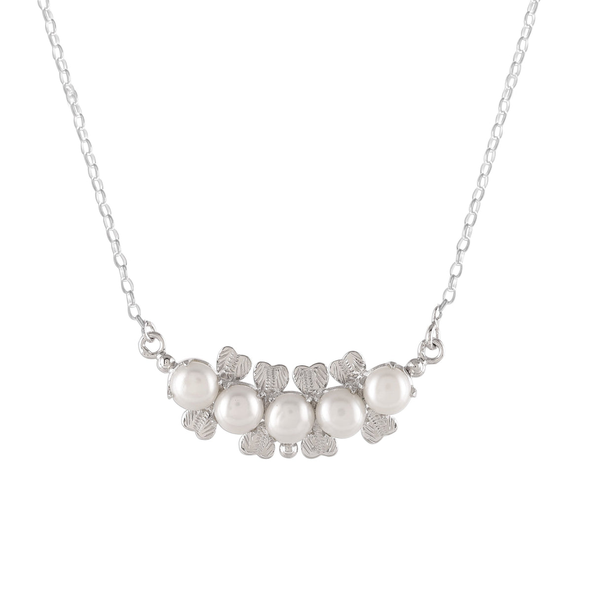 925 Sterling Silver Pearl Necklace with Leaf Accents – Elegant and Timeless Design