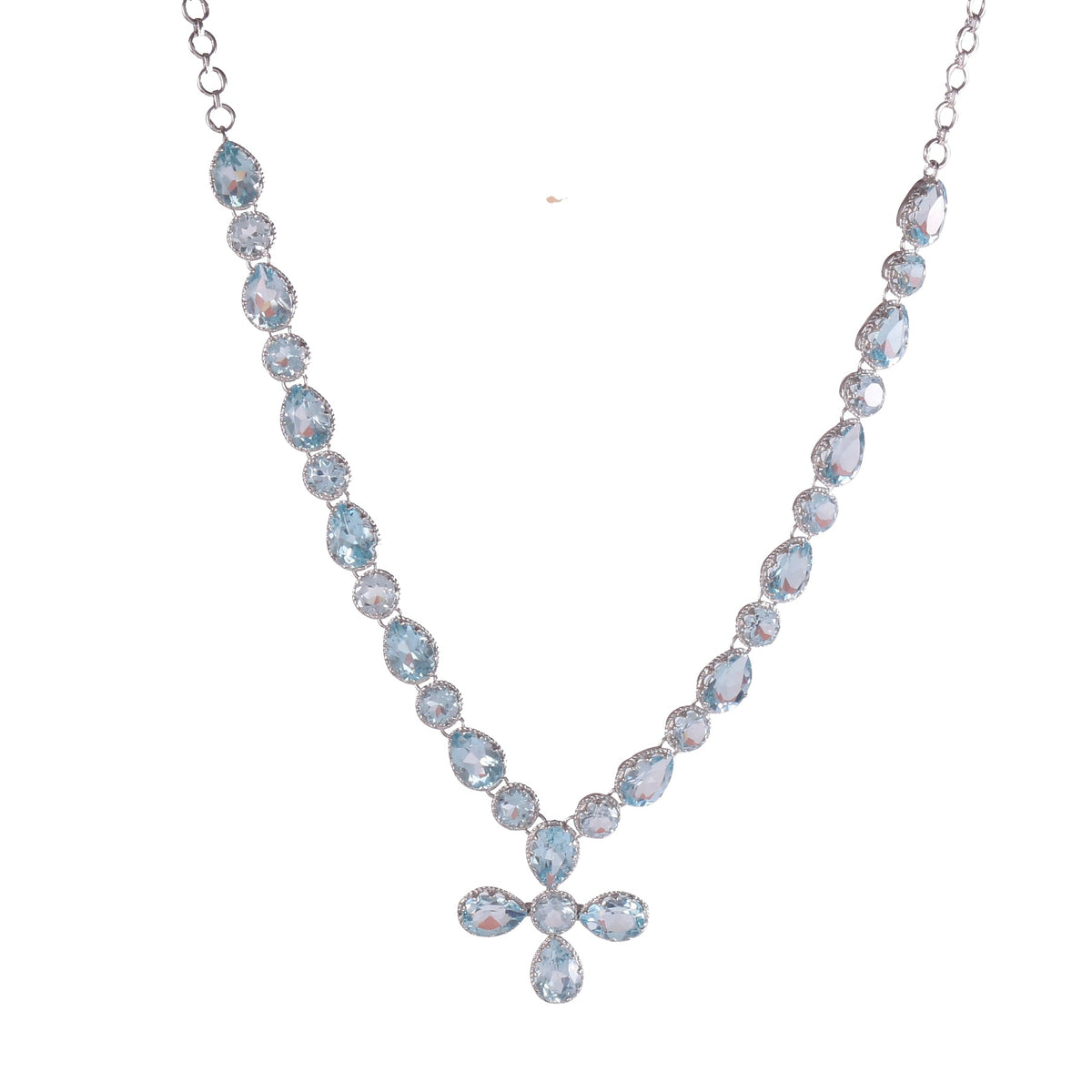 925 Sterling Silver Dazzling Blue Topaz Cross Drop Necklace in Sterling Silver