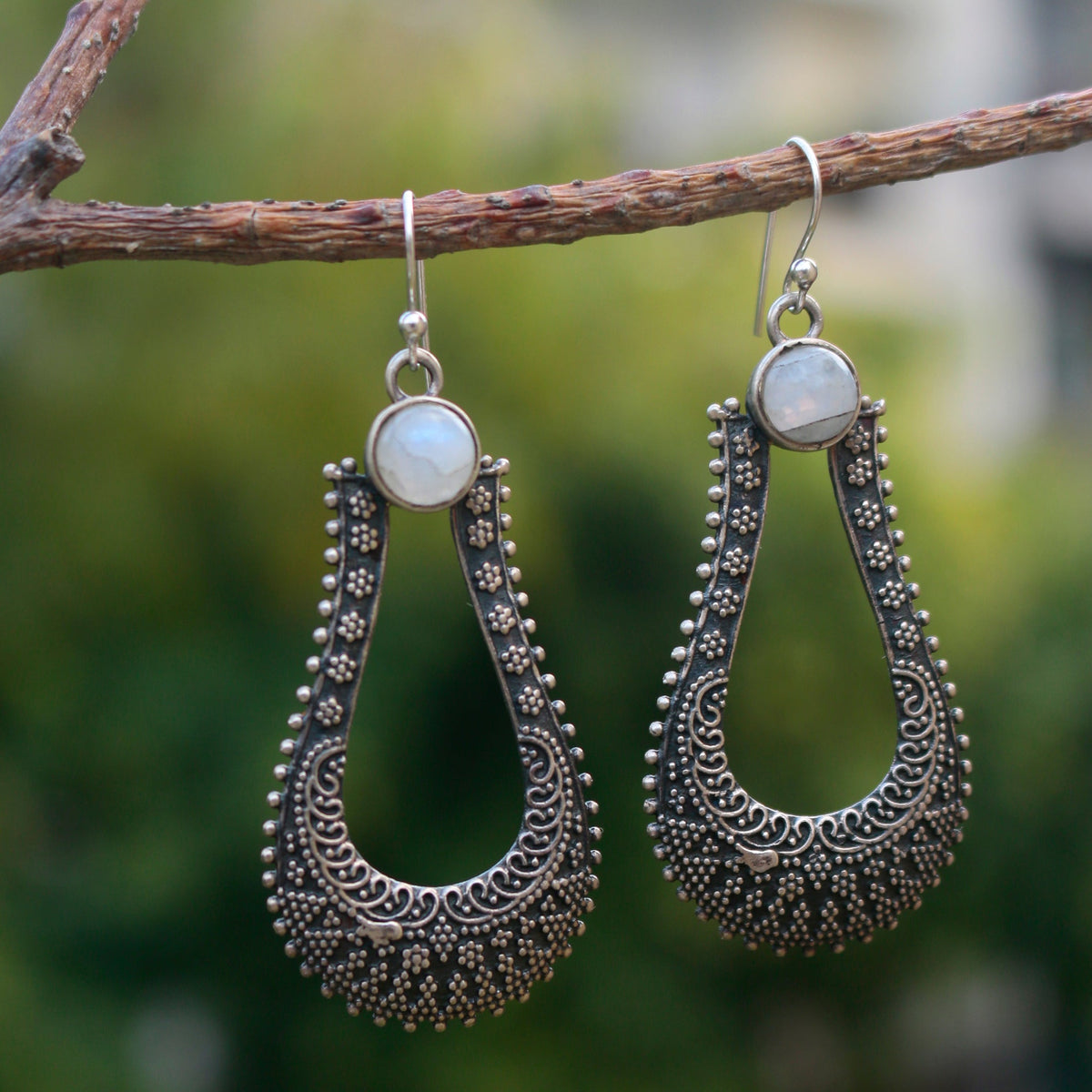 925 Sterling Silver Moonstone Vintage Boho Earrings – Handcrafted Ethnic Jewelry