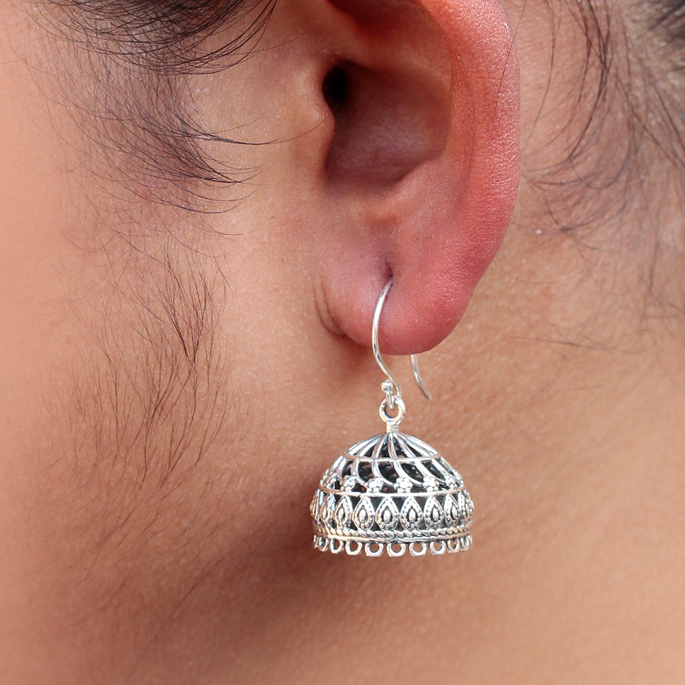 925 Sterling Silver Jhumka Earrings – Traditional Indian Oxidized Dangle Jewelry
