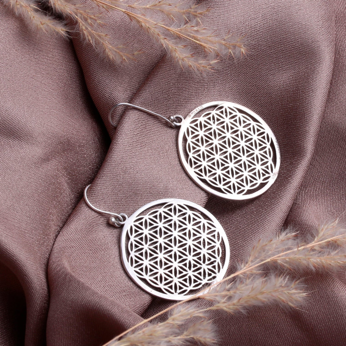 925 Sterling Silver Flower of Life Earrings – Sacred Geometry Dangle Earrings