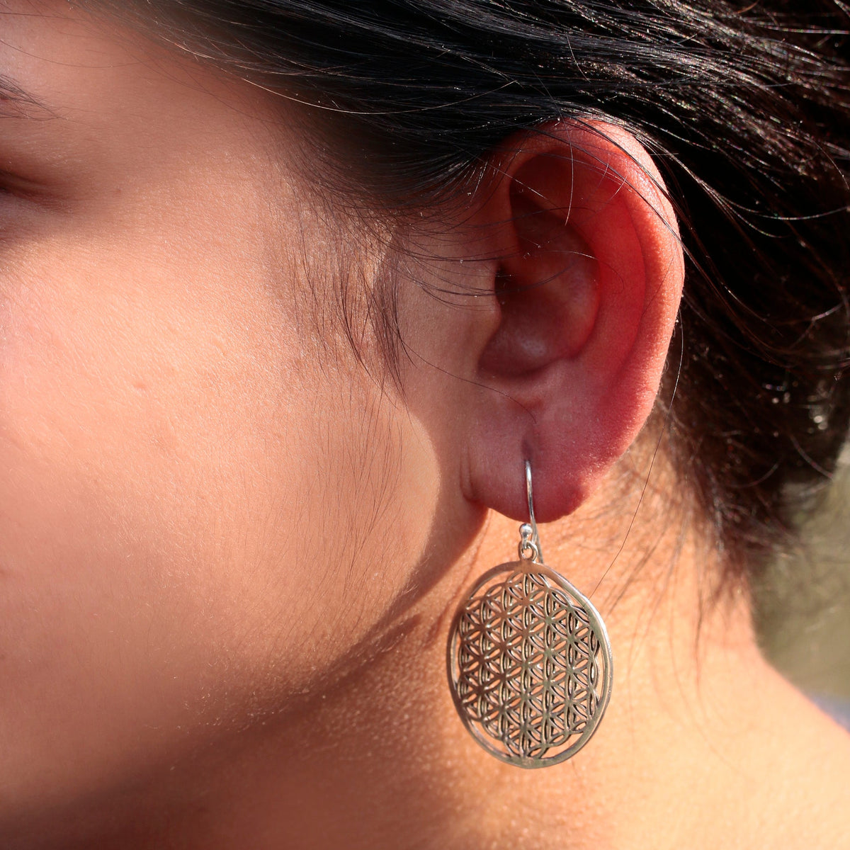 925 Sterling Silver Flower of Life Earrings – Sacred Geometry Dangle Earrings