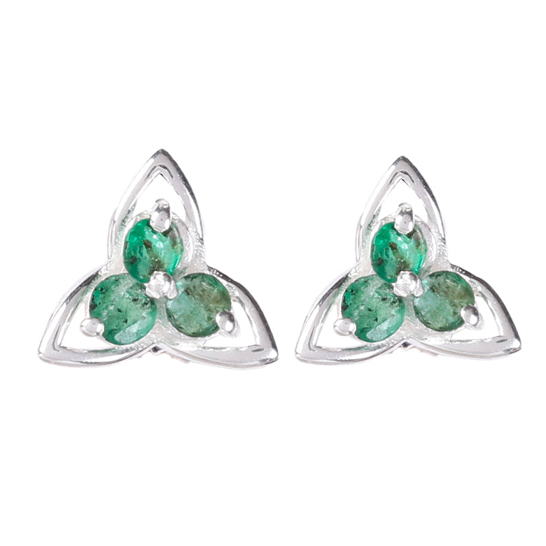 925 Silver Delicate Emerald Stone Eartops in Sterling Silver, Elegant Handmade Jewellery for Women, Classic and Timeless Design