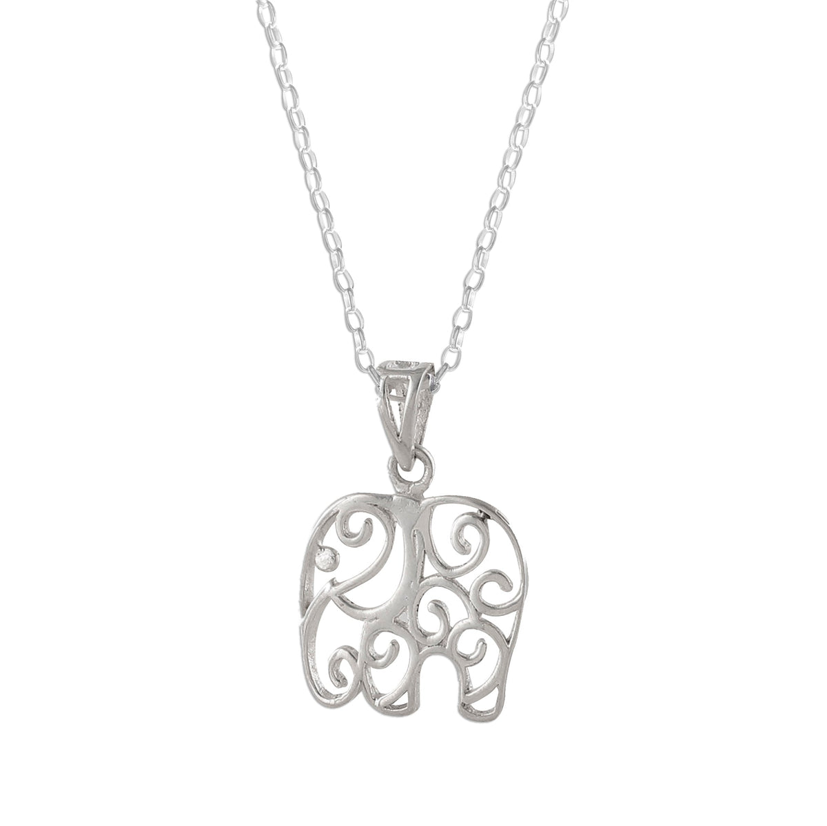 925 Sterling Silver Elephant Pendant Necklace – Elegant Filigree Design, Handmade Jewelry for Women