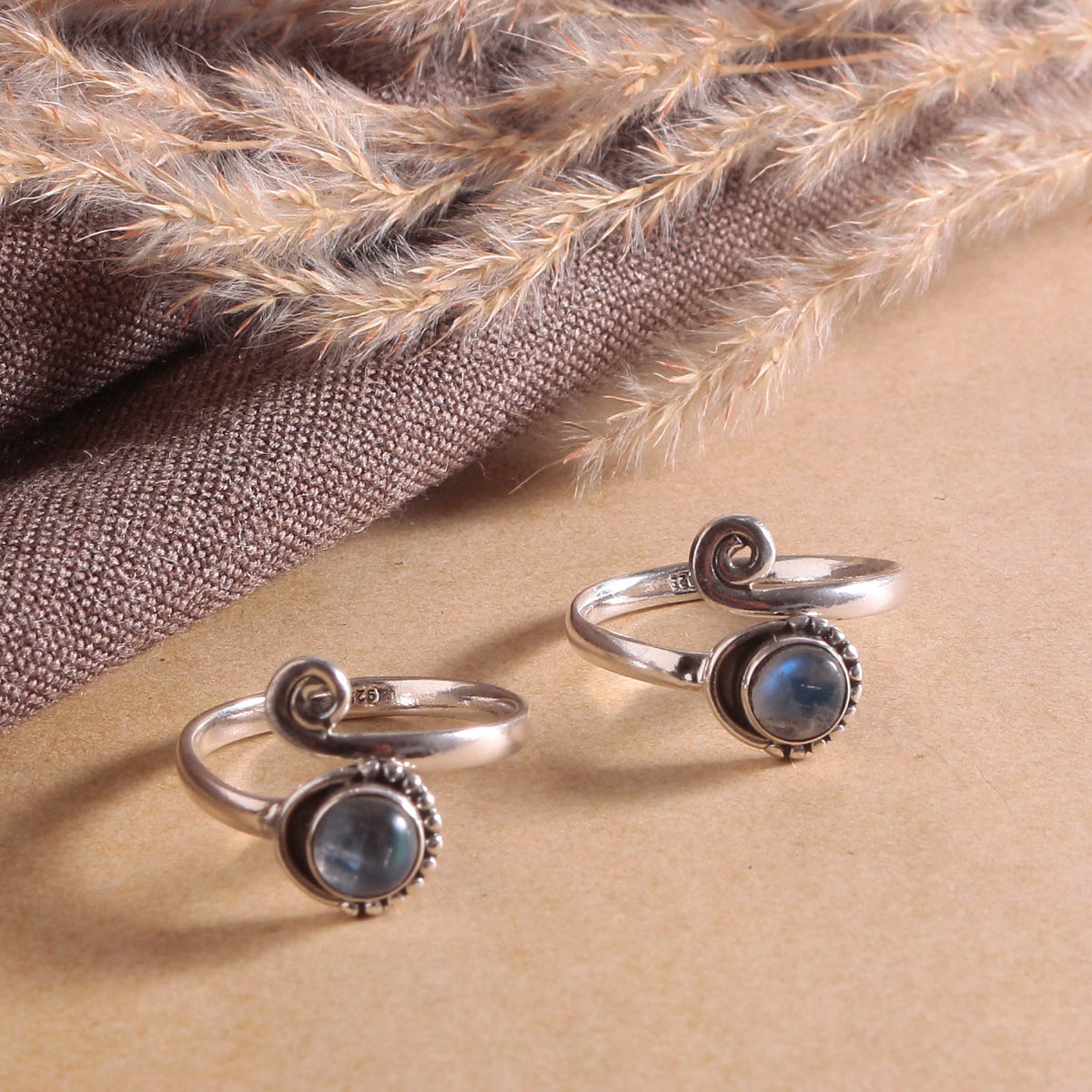 925 Sterling Silver Adjustable Moonstone Toe Rings