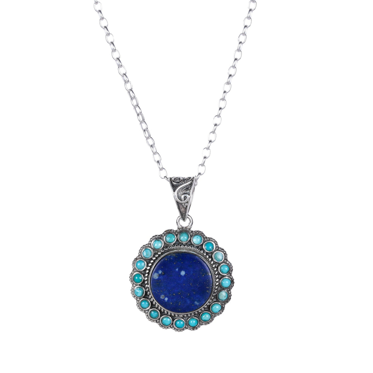 925 Sterling Natural Lapis with Turquoise Pendant Necklace with 18" Sterling Silver Chain – Healing Crystal Jewelry for Women