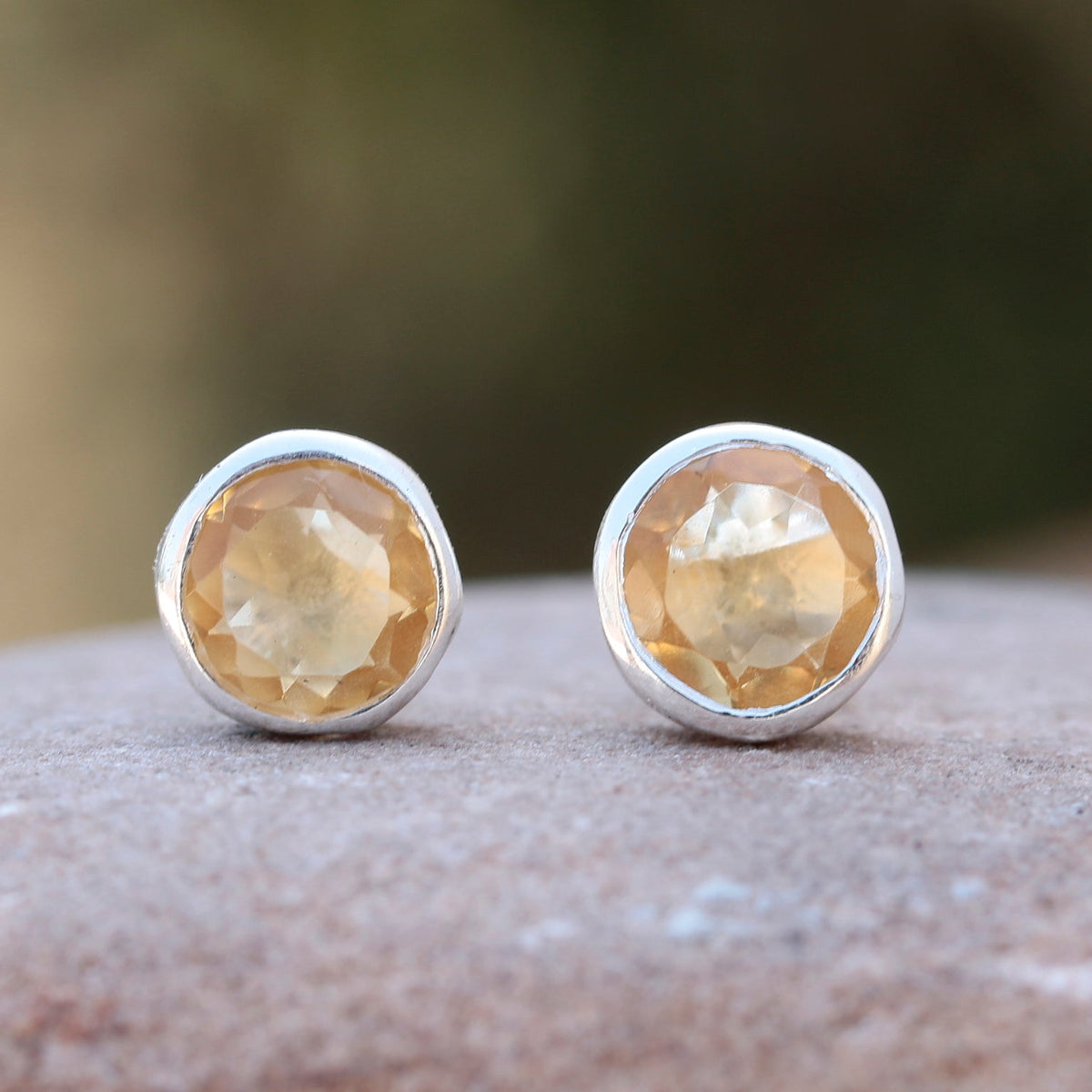 925 Silver Citrine Stud Earrings Elegant Design for Women & Girls