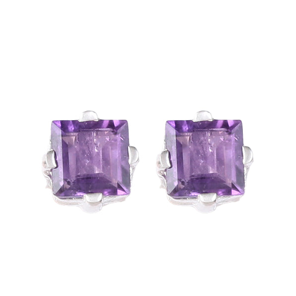 925 Silver Amethyst Stud Earrings – Elegant Round Design for Women & Girls