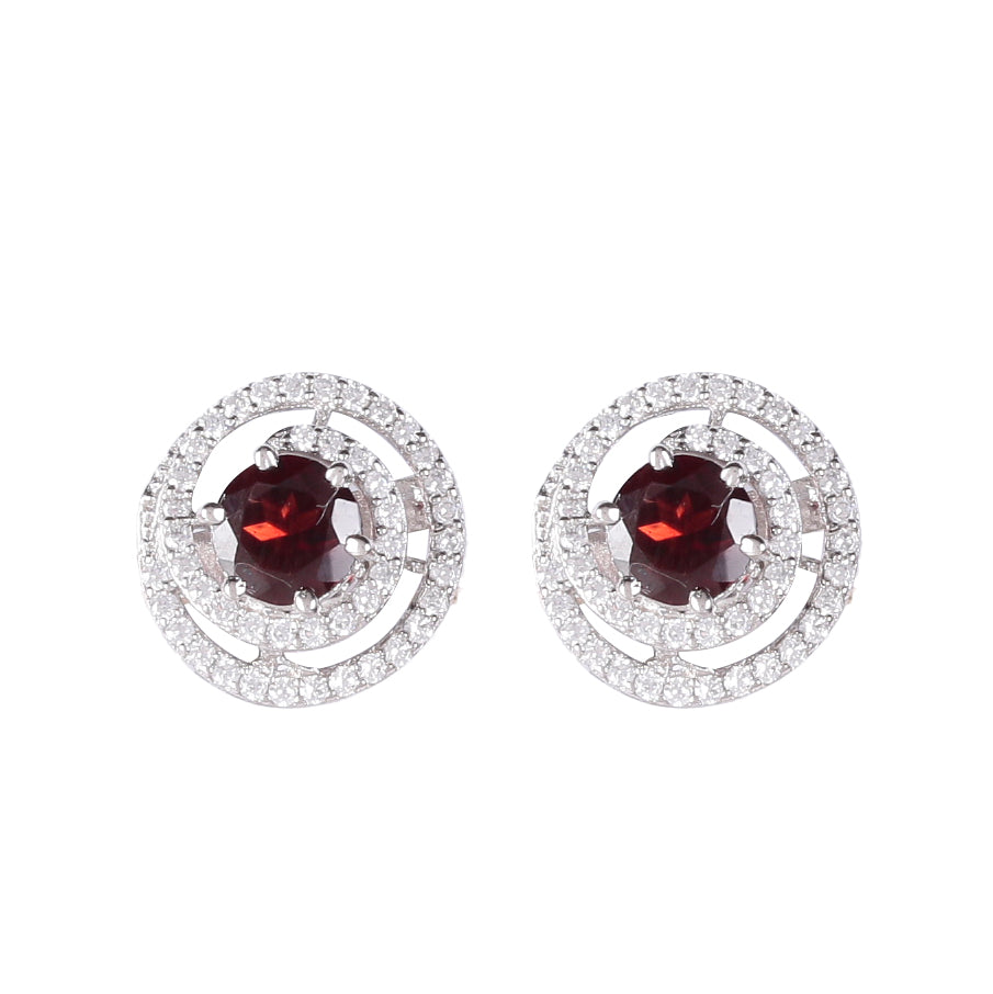 925 Floral Garnet With zircon stone Sterling Silver Eartops - Elegant Perfect for Parties, Weddings, or Everyday Glam