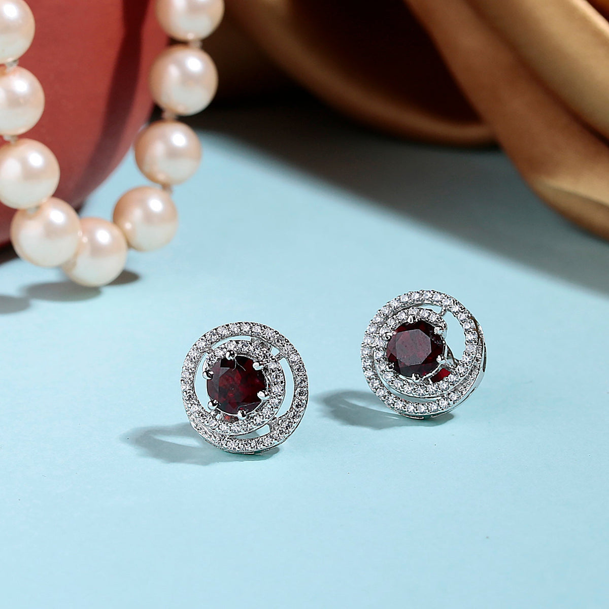 925 Floral Garnet With zircon stone Sterling Silver Eartops - Elegant Perfect for Parties, Weddings, or Everyday Glam