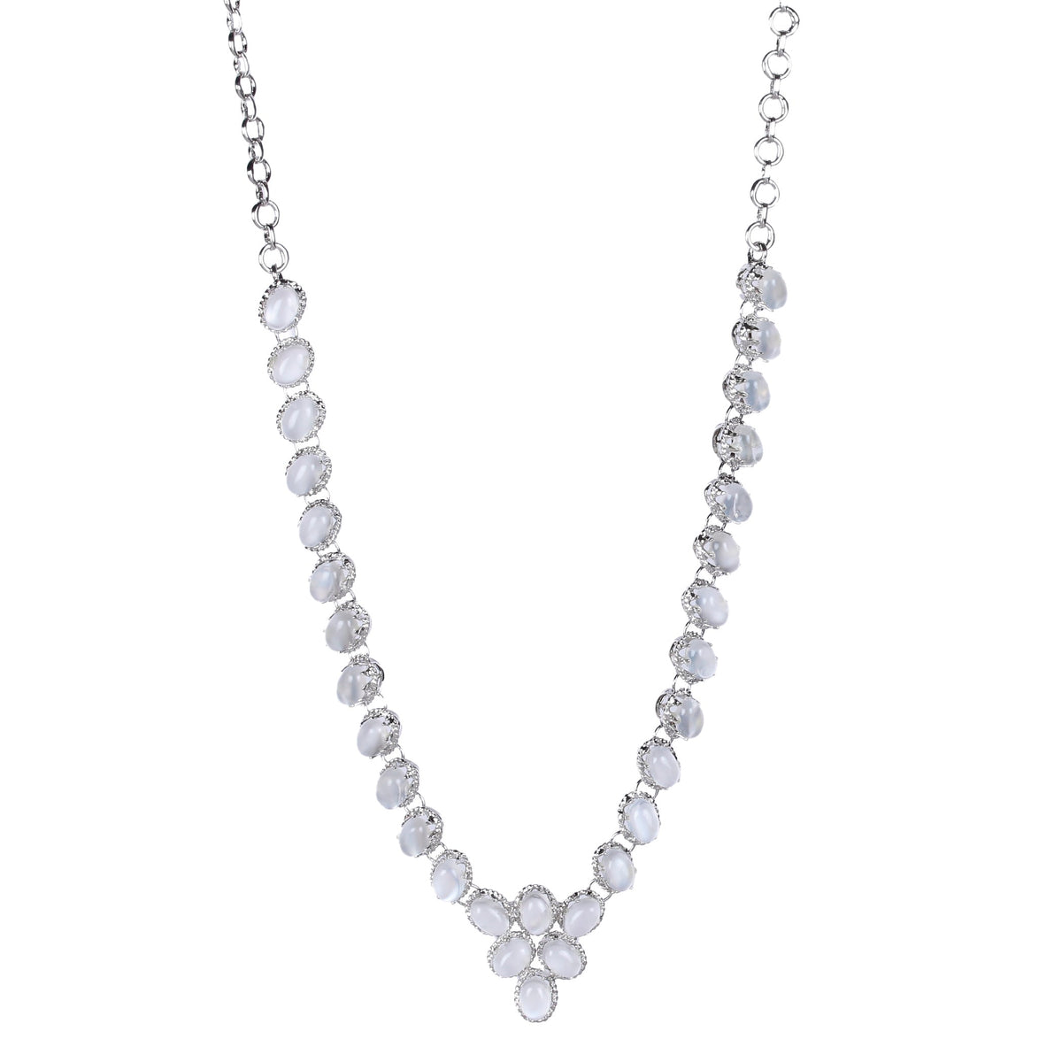 925 Sterling  Sliver Dazzling Moon Stone Topaz Cross Drop Necklace in Sterling Silver