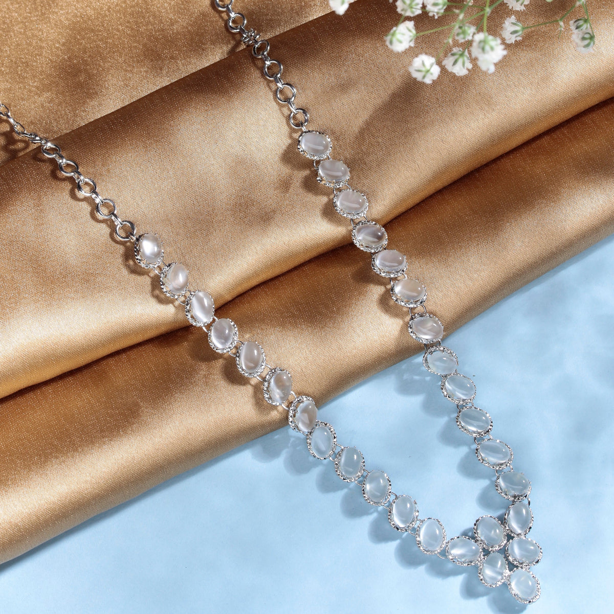 925 Sterling  Sliver Dazzling Moon Stone Topaz Cross Drop Necklace in Sterling Silver