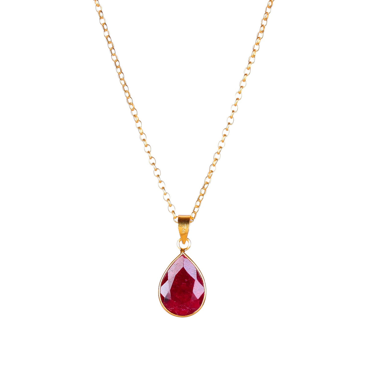 925 Sterling Silver Ruby Pendant Necklace – Handcrafted natural ruby gemstone on an 18-inch sterling Gold chain. Elegant, timeless jewelry for women