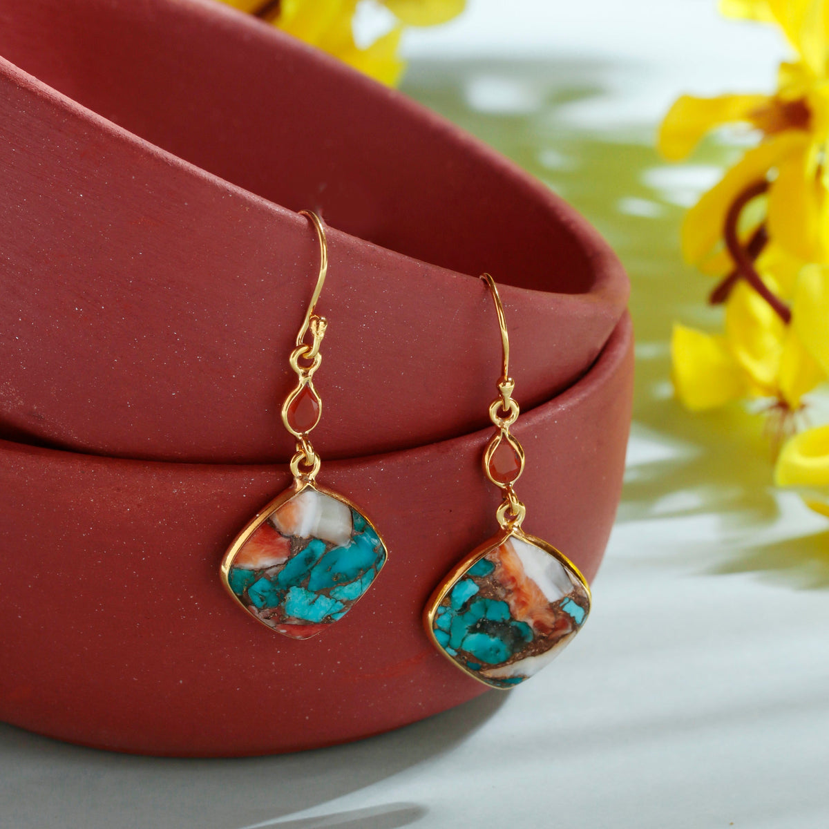 925 Silver Gold Plated Turquoise Gemstone Earrings – Elegant, handcrafted jewelry with natural turquoise stones, offering beauty, balance, and the perfect gift for women