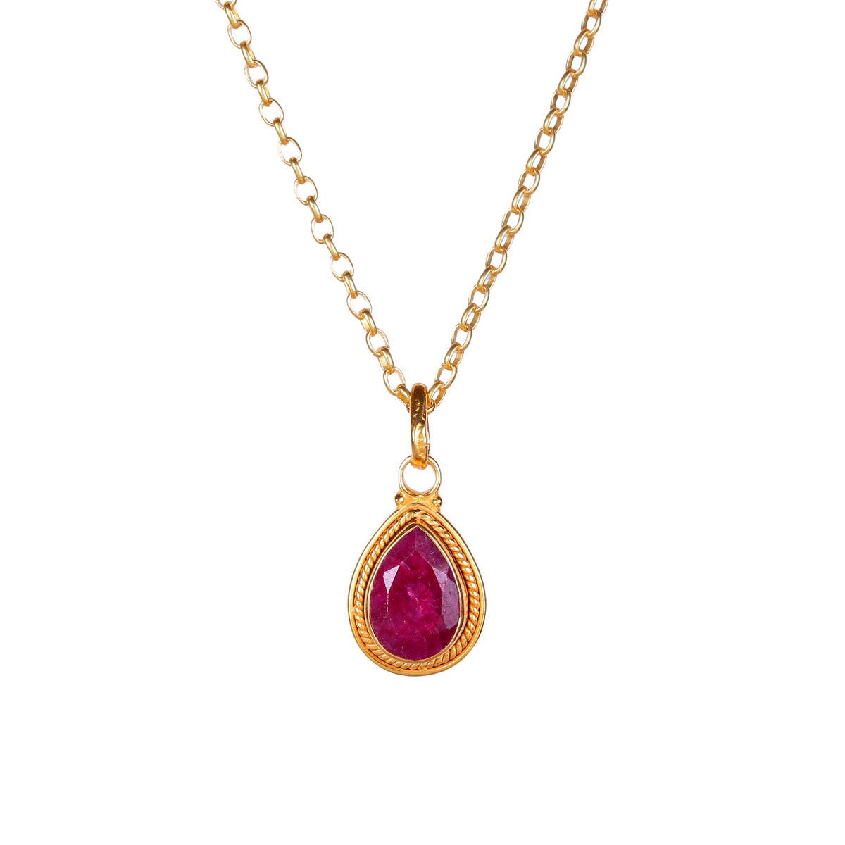 925 Sterling Silver Gold Plated  Ruby Pendant Necklace – Handcrafted natural ruby gemstone on an 18-inch sterling Gold chain. Elegant, timeless jewelry for women