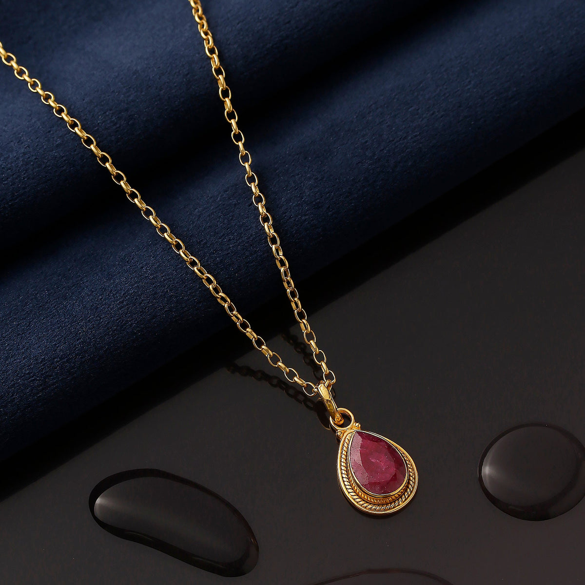 925 Sterling Silver Gold Plated  Ruby Pendant Necklace – Handcrafted natural ruby gemstone on an 18-inch sterling Gold chain. Elegant, timeless jewelry for women