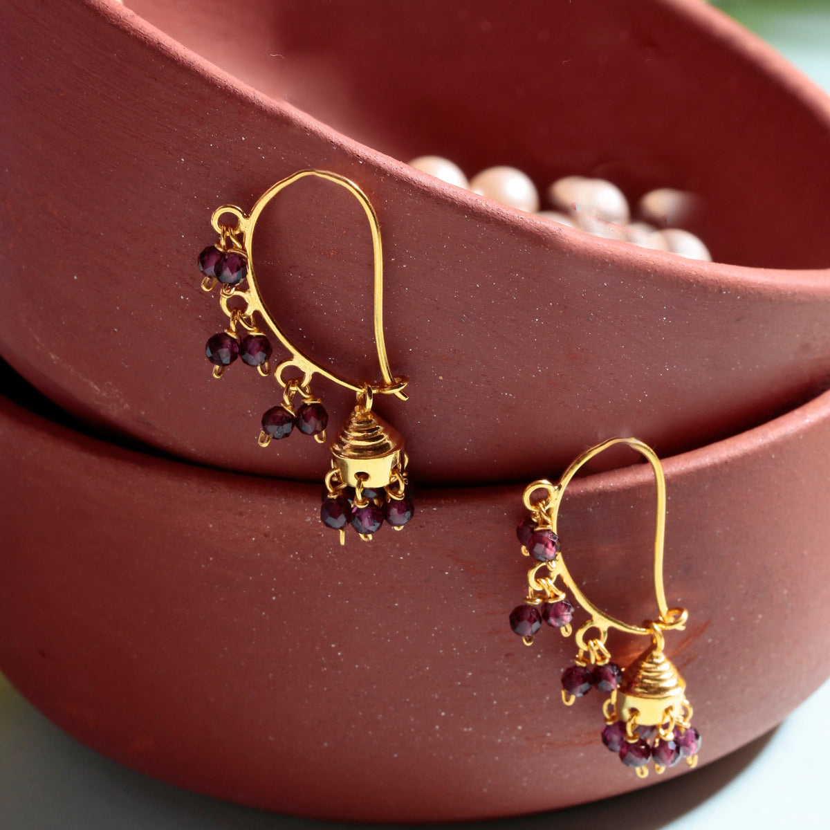 925 Sterling Silver Gold Plated Garnet Earrings– Elegant Handcrafted Women Jewelry for Every Occasion
