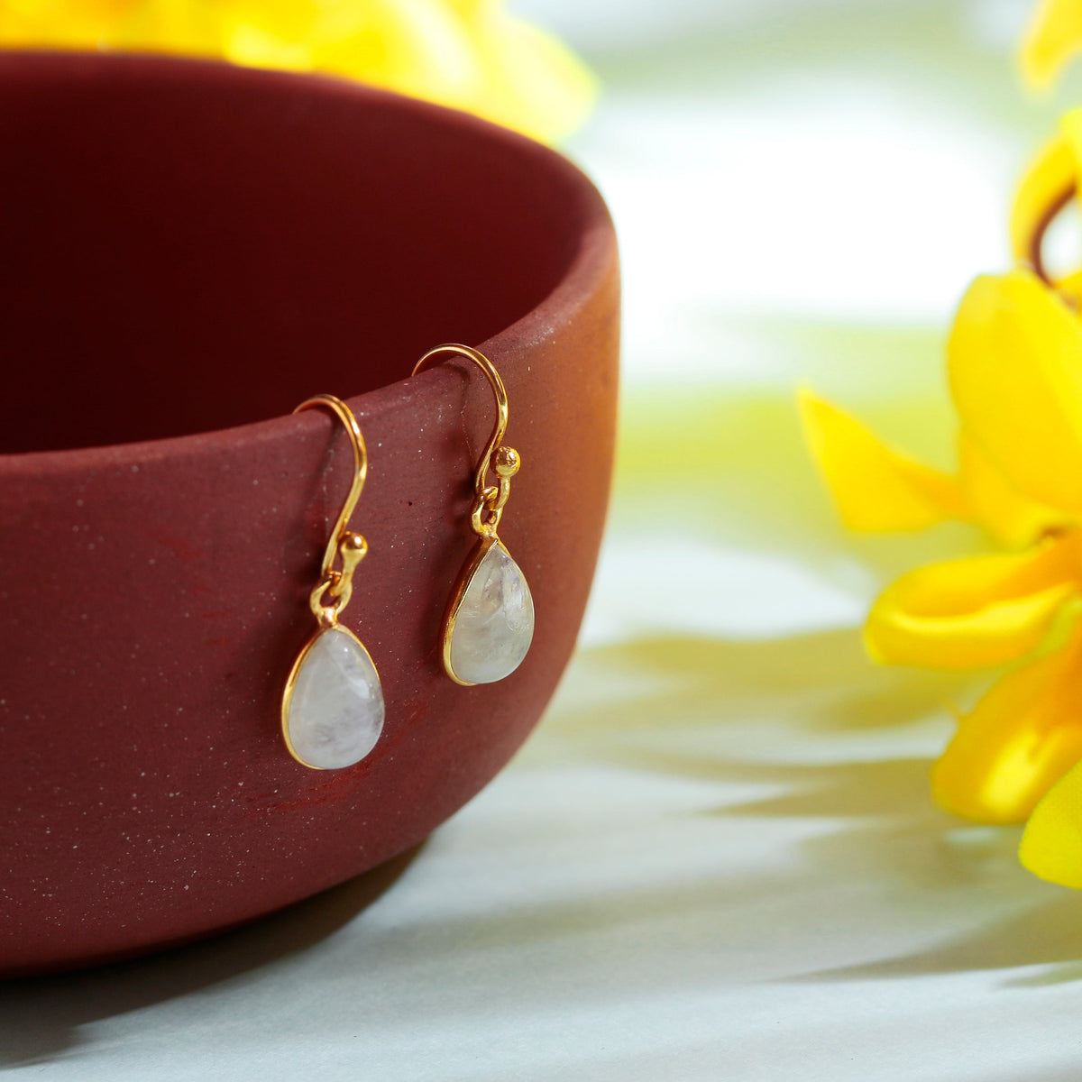 925 Moonstone Sterling Silver Gold Plated Earrings | handmade jewellery |