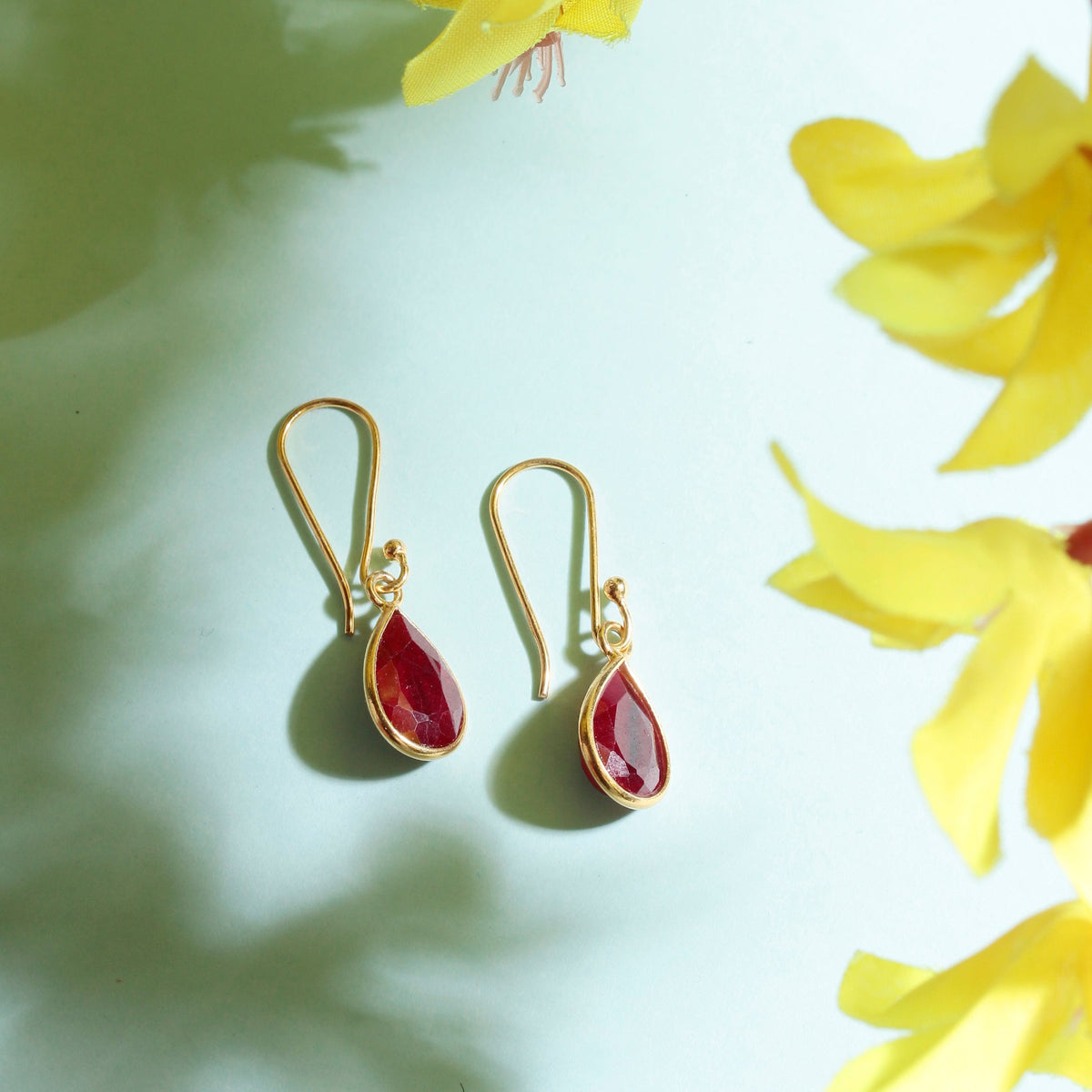 925 Sterling Silver Gold Plated Ruby Stud Earrings – Natural Ruby Gemstones for Women – Simple, Elegant Jewelry for Women & Girls