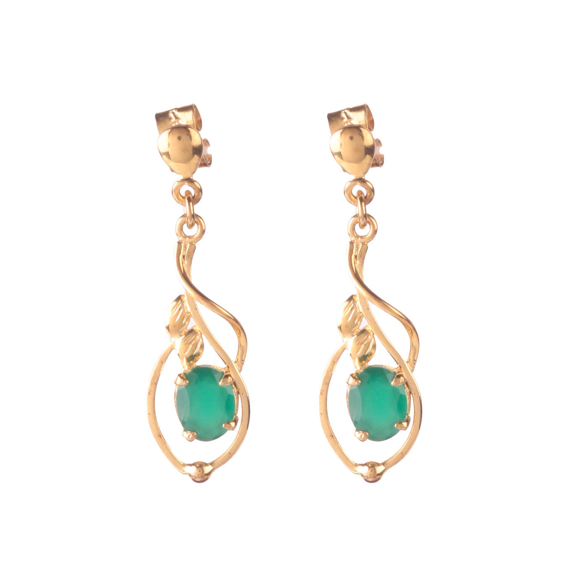 925 Sterling Gold Plated Silver Green Onyx Earrings for Women | Handcrafted Green Gemstone Jewelry | Classic and Stylish Design |