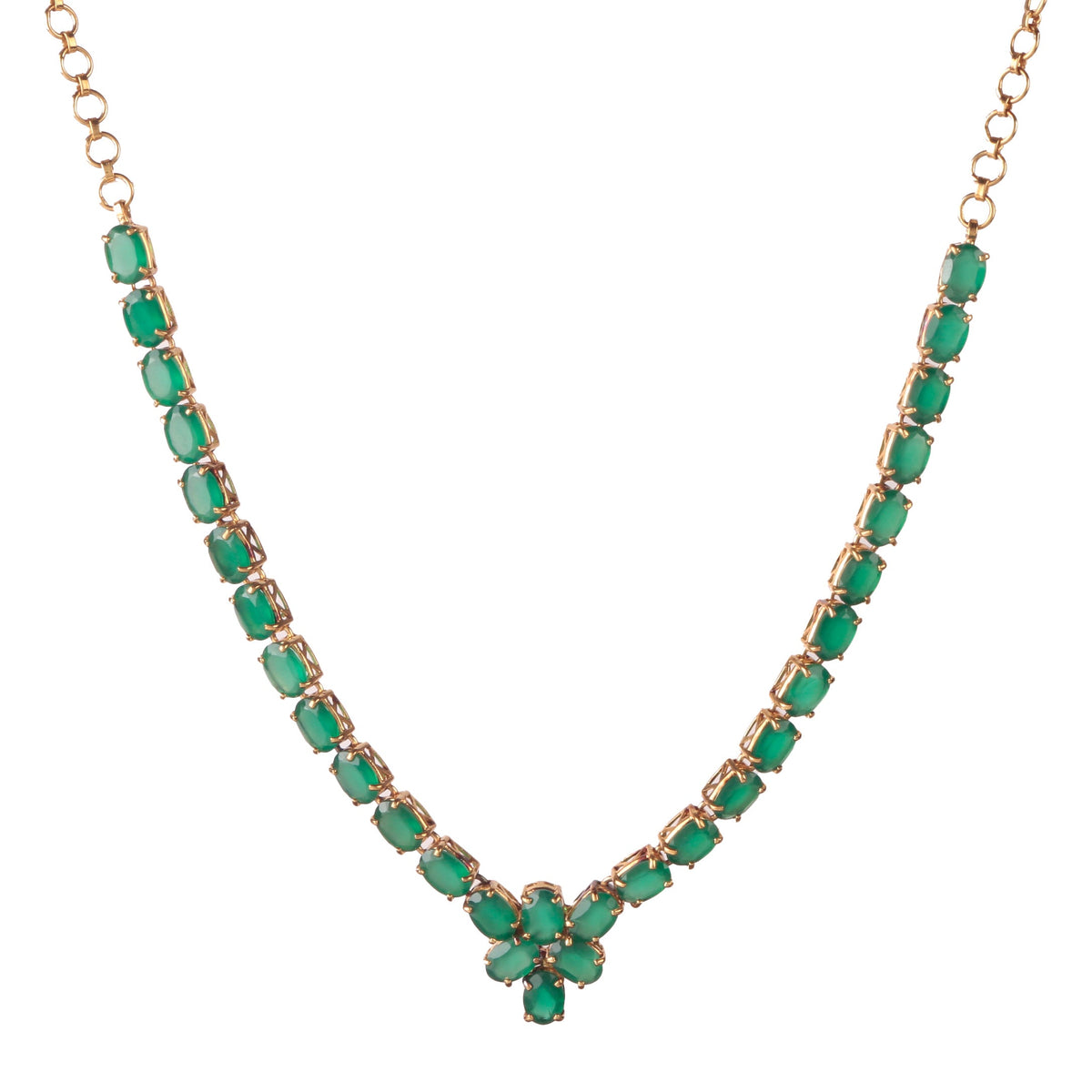 925 Sterling Silver Green Onyx Pendant with Chain for Women | Gold Plated Floral Necklace|Party Wear Jewellery | Designer Wedding Pendant Set | Elegant Gift for Her | Fashion Necklace Women