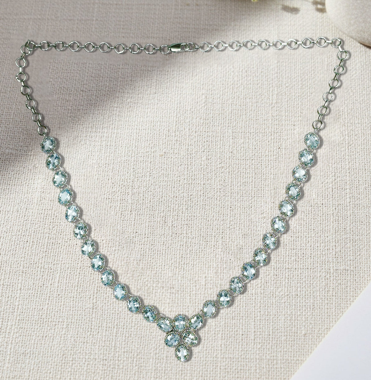 925 Sterling Silver Blue Topaz Cross Drop Necklace in Sterling Silver
