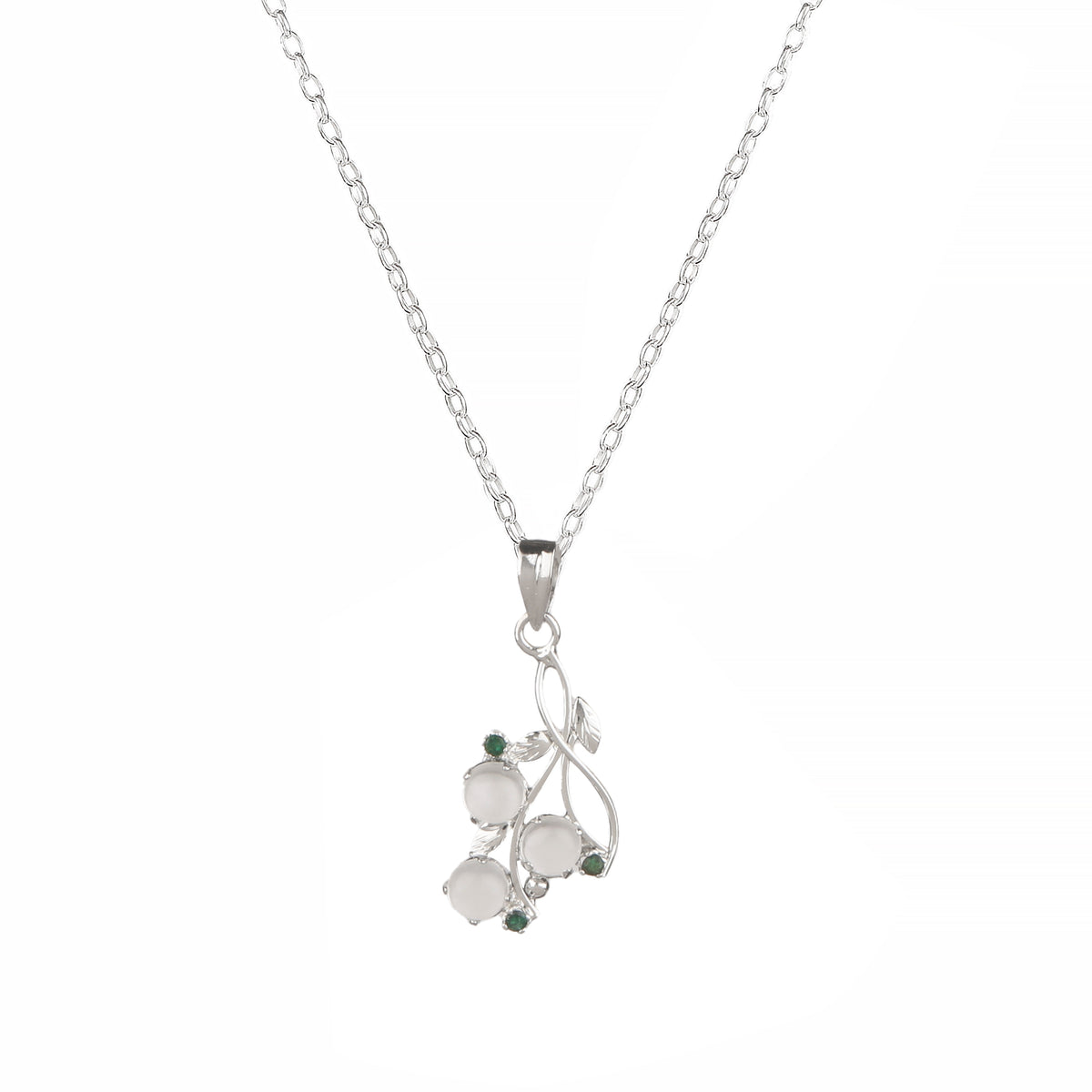 925 Sterling Silver Moonstone and Emerald Stone  Pendant Necklace for Women with 18" Chain | Handmade Healing Jewelry | White Gemstone | Elegant Gift