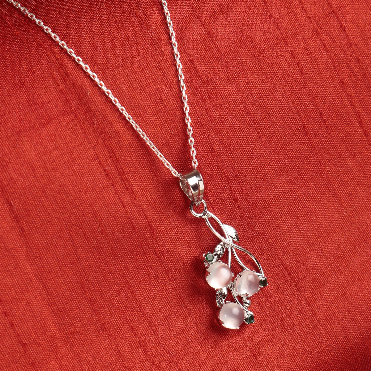 925 Sterling Silver Moonstone and Emerald Stone  Pendant Necklace for Women with 18" Chain | Handmade Healing Jewelry | White Gemstone | Elegant Gift