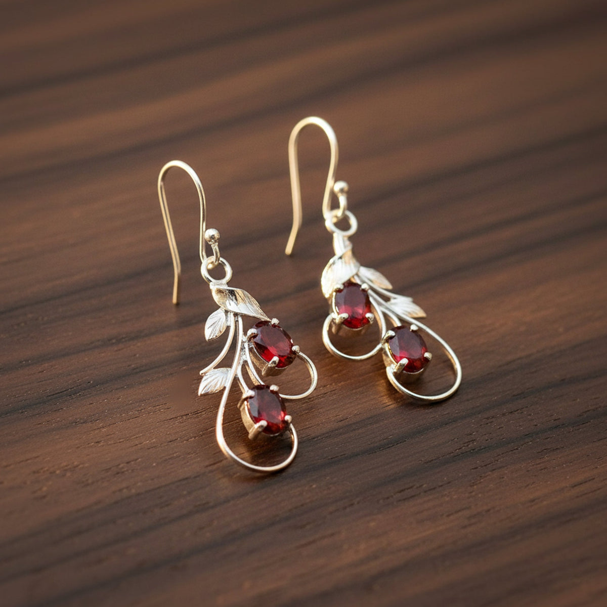 925 Sterling Silver Garnet Earrings for Women | Handmade Red Stone Jewelry | Stylish Traditional Accessory