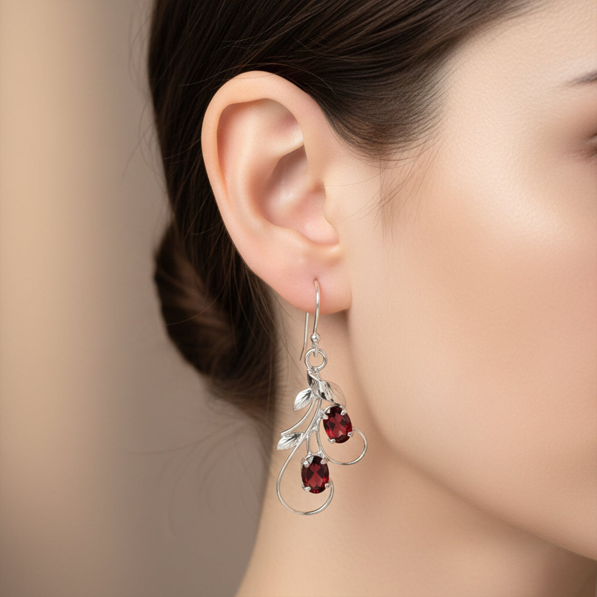 925 Sterling Silver Garnet Earrings for Women | Handmade Red Stone Jewelry | Stylish Traditional Accessory