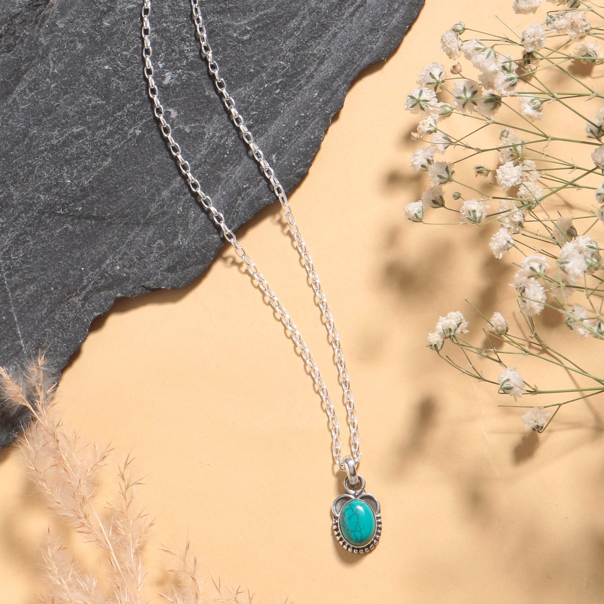 925 Sterling Silver Turquoise Pendant with Chain for Women |  Necklace | Party Wear Jewellery | Designer Wedding Pendant Set | Elegant Gift for Her | Fashion Necklace Women