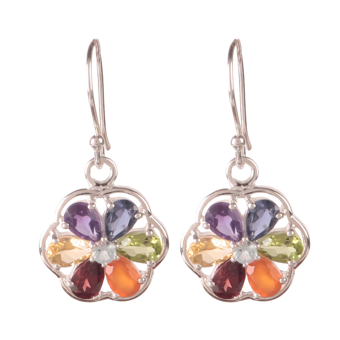 925 Sterling Silver Chakra Gemstone Earrings for Women | Multicolor Healing Jewelry | Handcrafted Gift