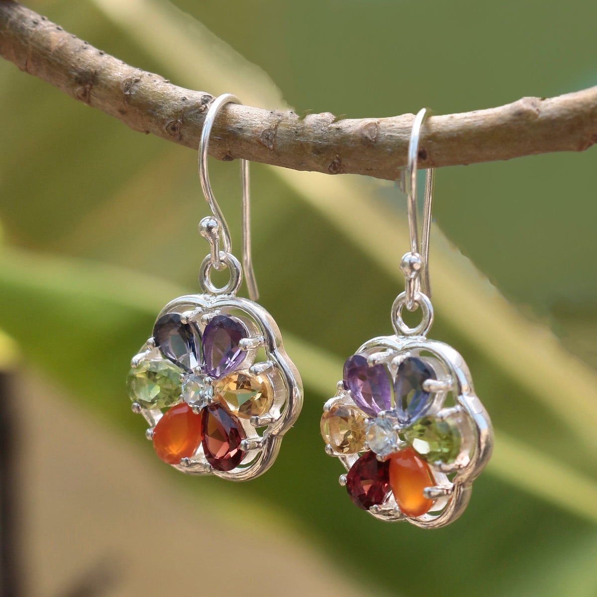 925 Sterling Silver Chakra Gemstone Earrings for Women | Multicolor Healing Jewelry | Handcrafted Gift