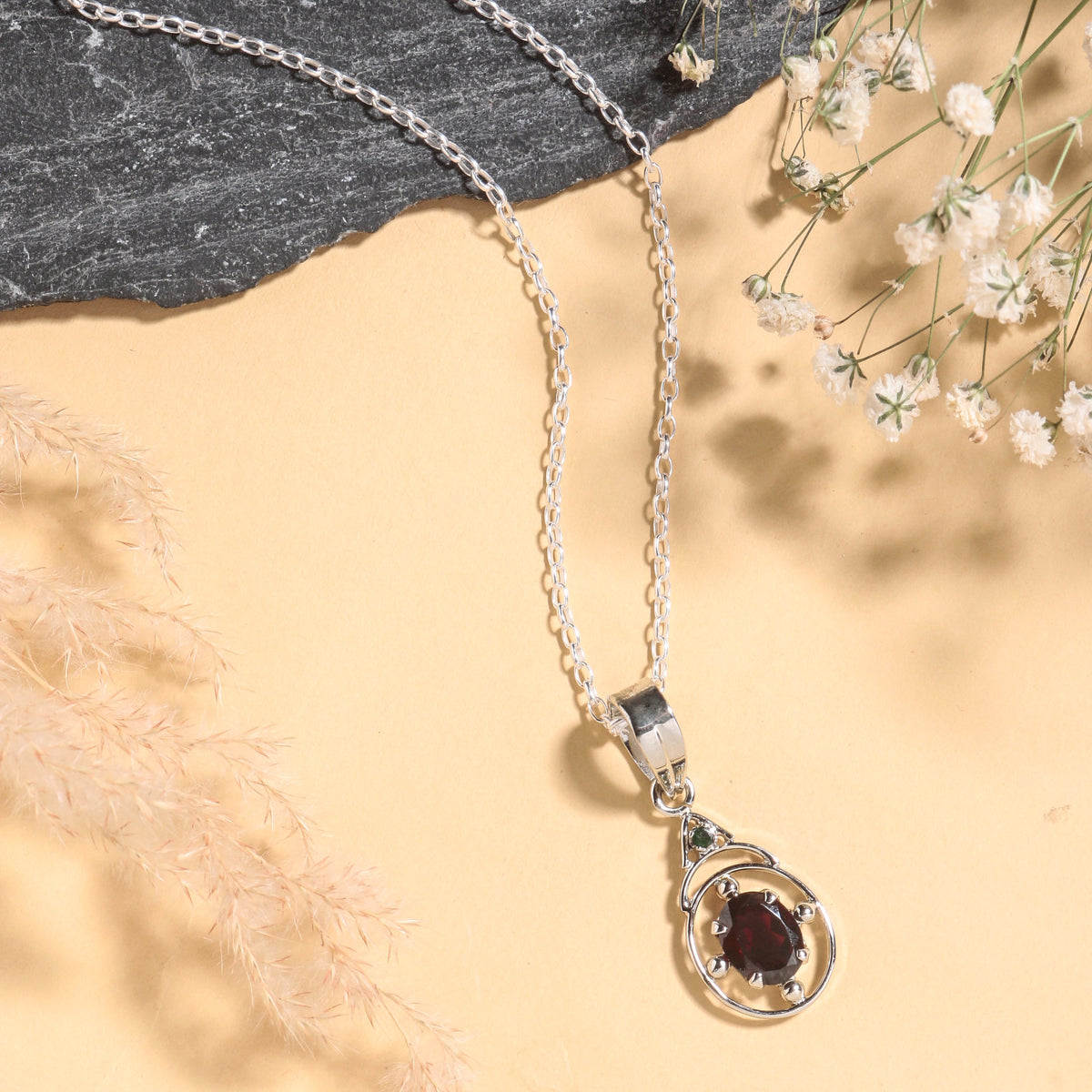 925 Sterling Silver Garnet Pendant with Chain for Women |  Necklace | Party Wear Jewellery | Designer Wedding Pendant Set | Elegant Gift for Her | Fashion Necklace Women