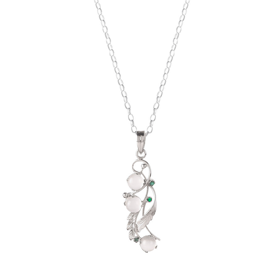 925 Sterling Silver Moonstone & Emerald Pendant with Chain for Women |  Necklace | Party Wear Jewellery | Designer Wedding Pendant Set | Elegant Gift for Her | Fashion Necklace Women