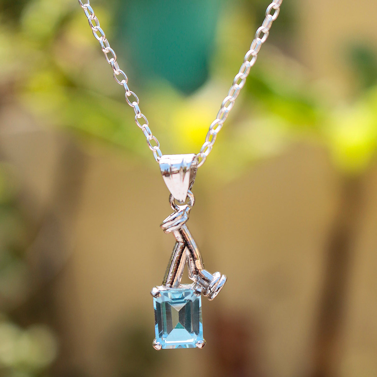 925 Sterling Silver Blue Topaz Pendant with Chain for Women |  Necklace | Party Wear Jewellery | Designer Wedding Pendant Set | Elegant Gift for Her | Fashion Necklace Women