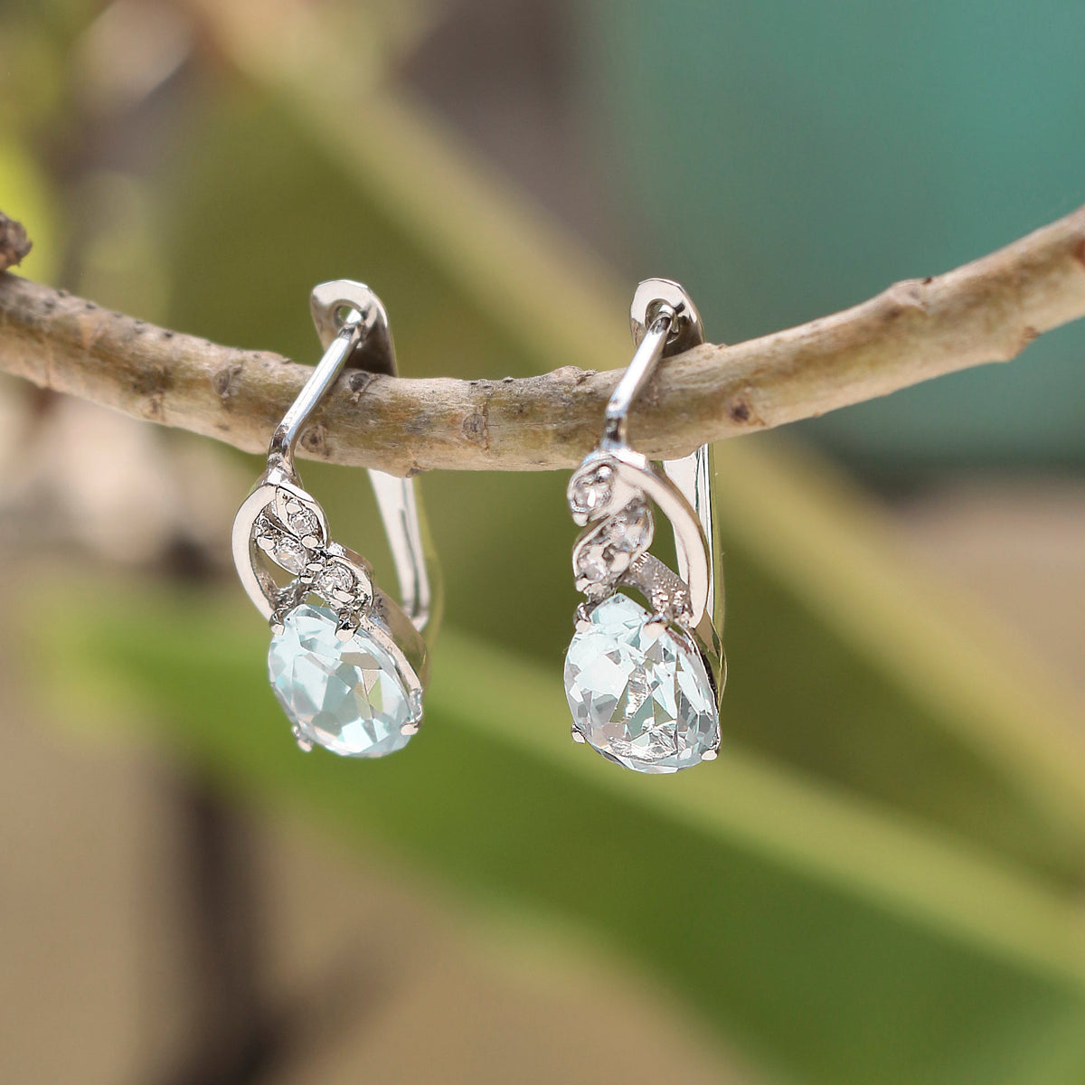 925 Sterling Silver Blue Topaz Earrings for Women | Sparkling Gemstone Jewelry | Handcrafted Luxury Gift