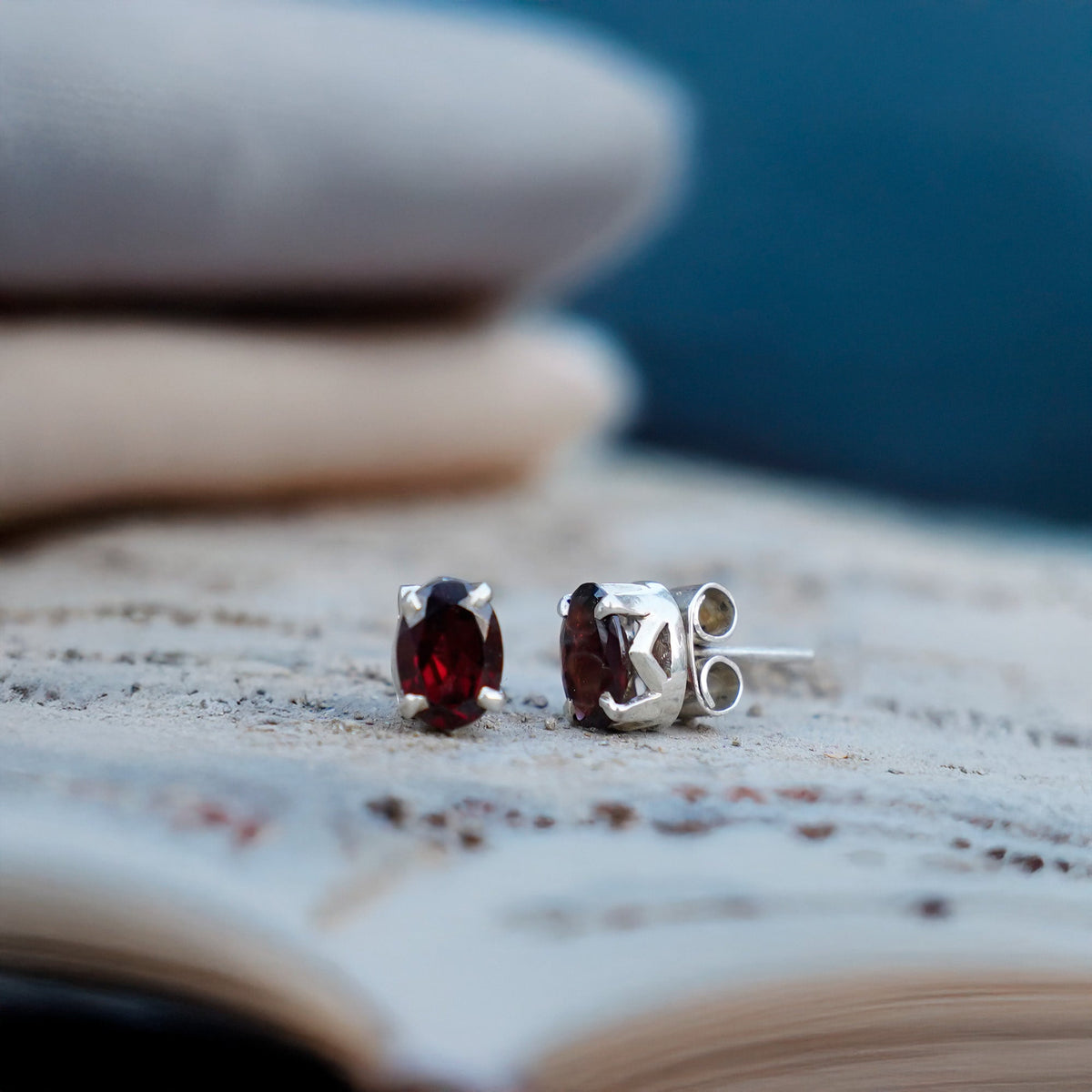 925 Silver Garnet Stud Earrings – Elegant  Design for Women & Girls