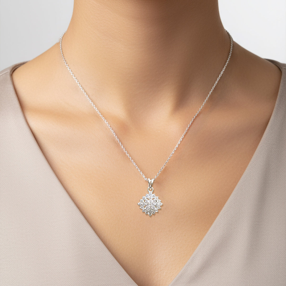 925 Sterling Silver White AD Zircon Pendant Necklace for Women with 18" Chain | Handmade Minimalist Jewelry | Elegant Sparkling Design | Size 2.1x1.4 cm | One Piece