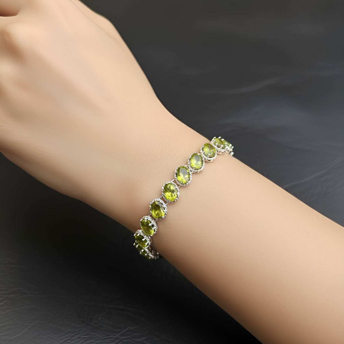 925 Sterling Silver Peridot Bracelet for Women | Handmade Minimalist Jewelry | Unique Healing Crystal Design | Size 20.5 cm | One Piece
