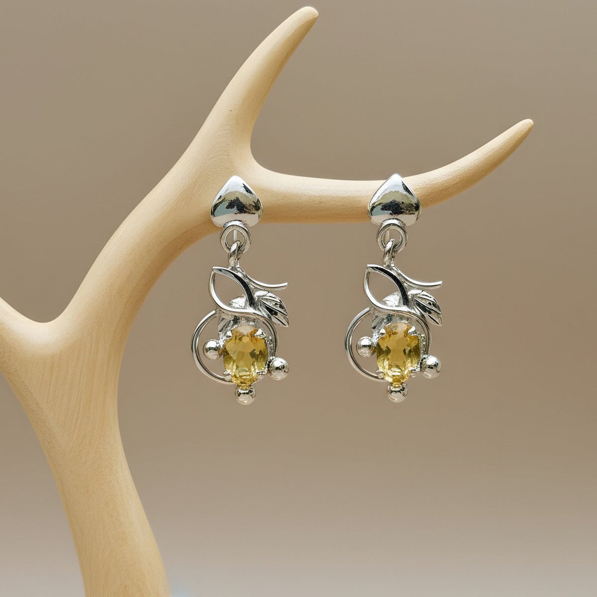 925 Sterling Silver Citrine Earrings for Women | Handmade Minimalist Jewelry | Unique Healing Crystal Design | Size 2.6x1.3 cm | One Pair