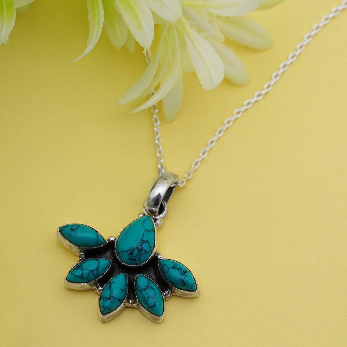 925 Sterling Silver Turquoise Pendant chain for Women | Authentic Silver Jewelry | Handcrafted Elegant Gift