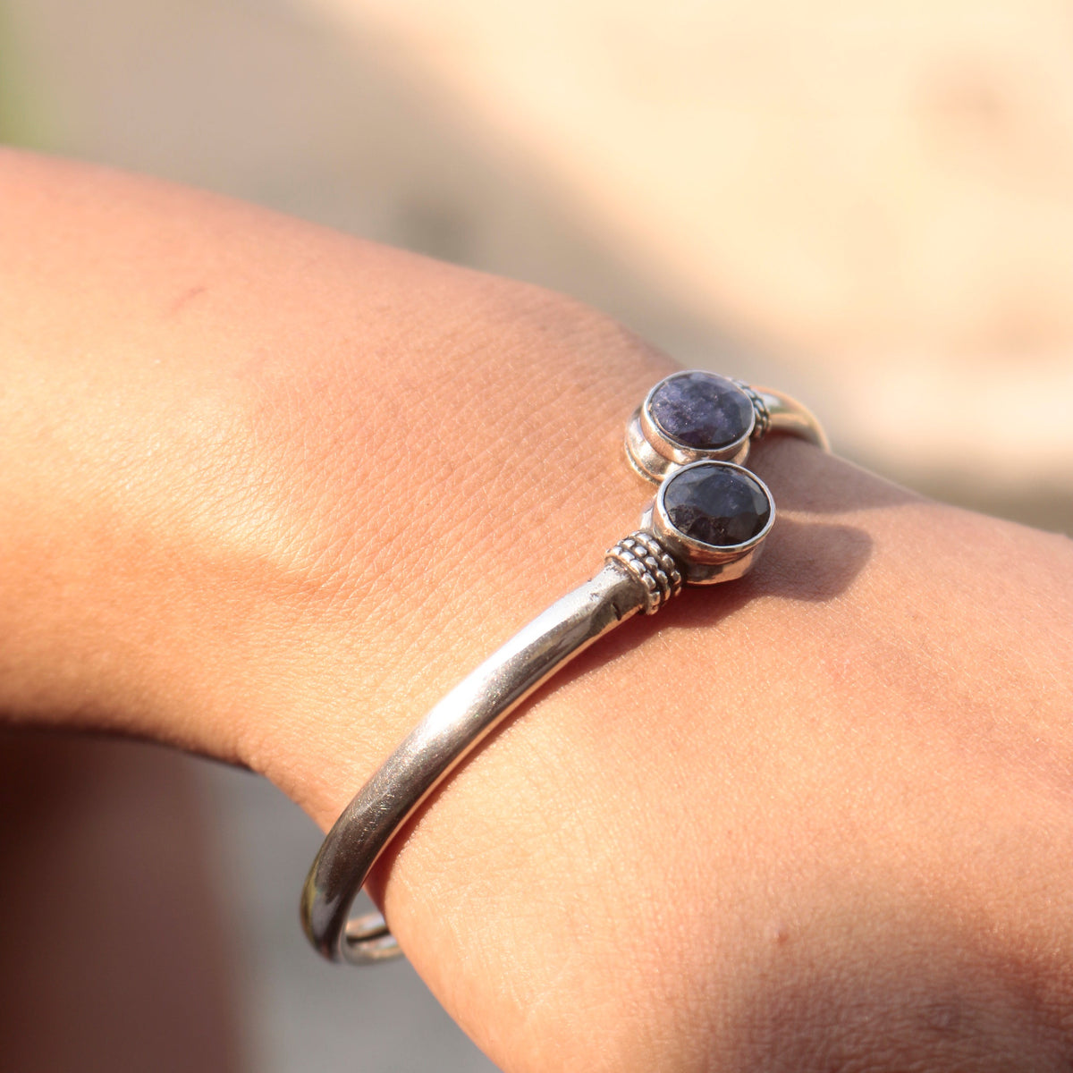925 Sterling Silver Blue Sapphire Bangle | Elegant Gemstone Jewelry for Women | Royal Blue Stone Bracelet