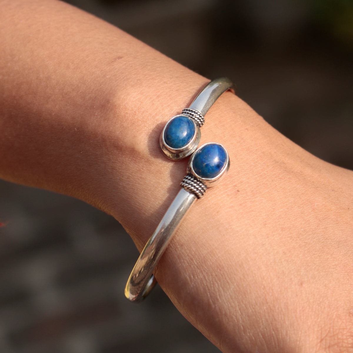 925 Sterling Silver Lapis Gemstone Bangle | Handcrafted Blue Stone Jewelry | Stylish Statement Bracelet