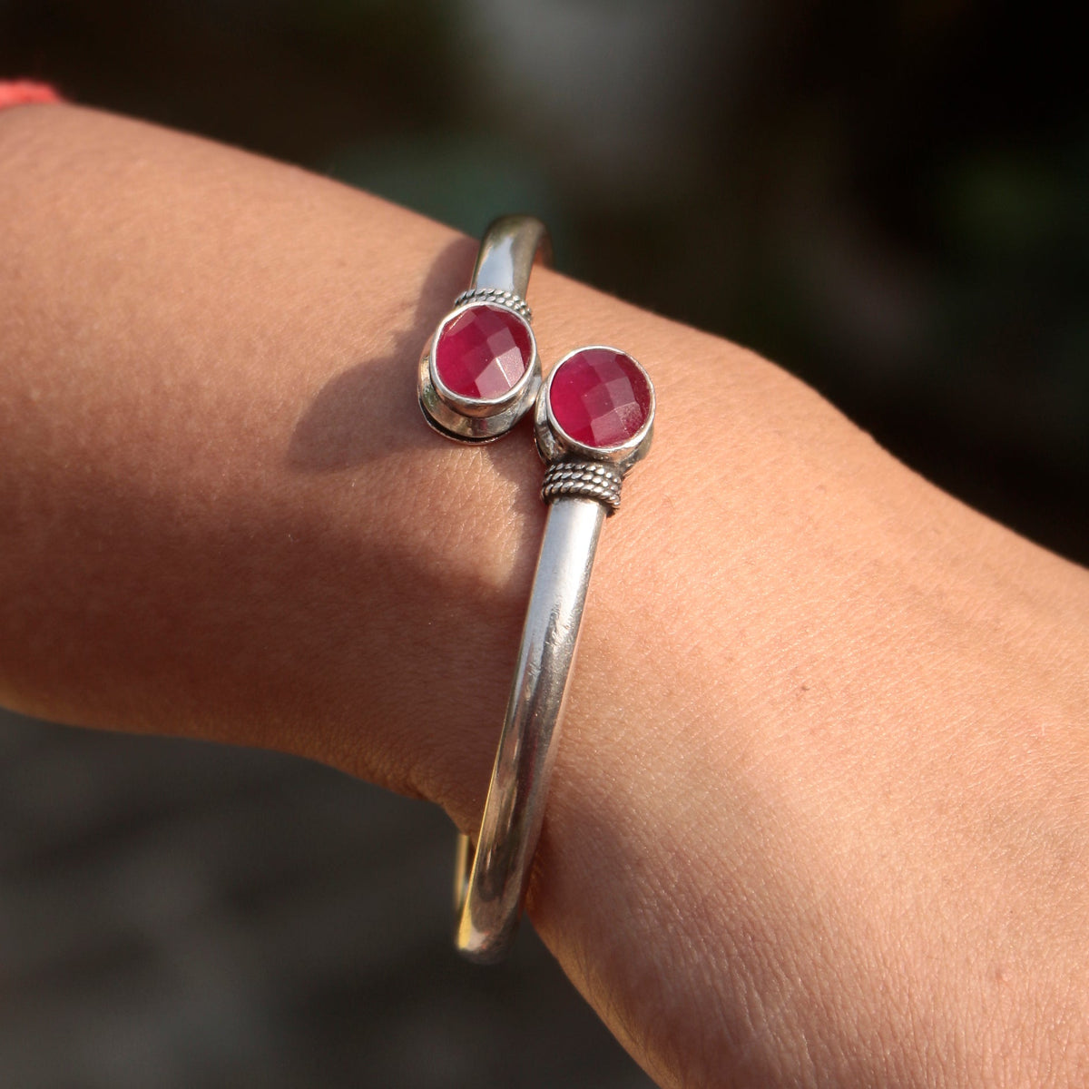 925 Sterling Silver Ruby Bangle for Women | Handcrafted Gemstone Jewelry | Elegant Traditional Design
