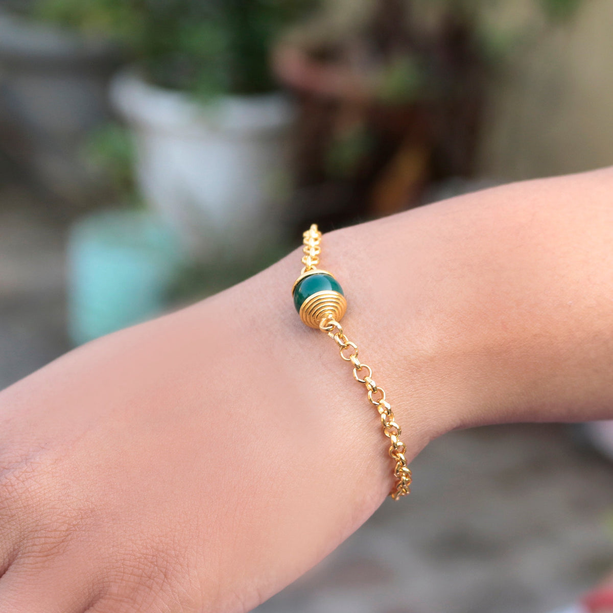 925 Sterling Silver Gold Plated Green Onyx Bracelet for Women | Deep Green Gemstone Bracelet | Stylish Everyday Jewelry